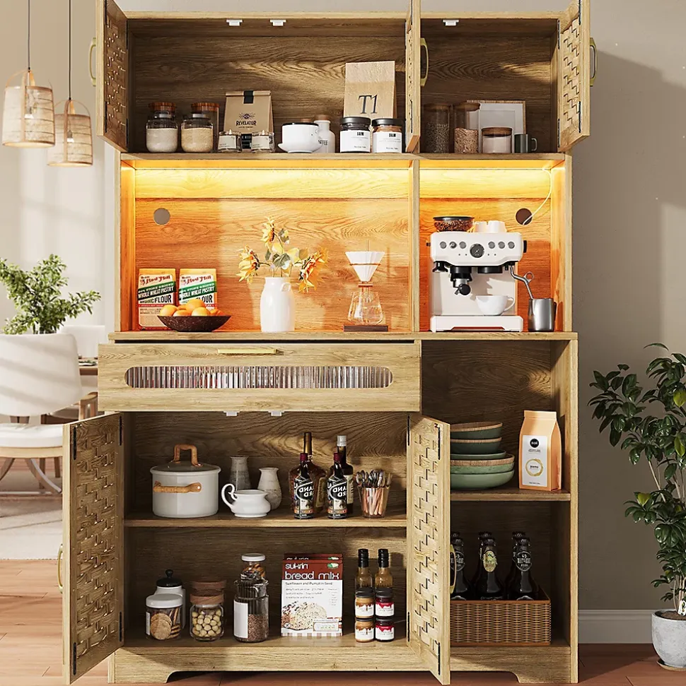 Armoire de salon, de cuisine et de salle à manger,120x40x180cm, MDF tissé, avec tiroirs, portes et éclairage LED