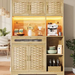 Armoire de salon, de cuisine et de salle à manger,120x40x180cm, MDF tissé, avec tiroirs, portes et éclairage LED