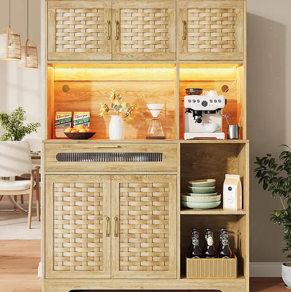 Armoire de salon, de cuisine et de salle à manger,120x40x180cm, MDF tissé, avec tiroirs, portes et éclairage LED