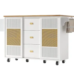 Armoire îlot indépendante 120x73x90 cm, roulettes, étagères réglables, porte-serviettes - blanc