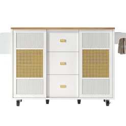 Armoire îlot indépendante 120x73x90 cm, roulettes, étagères réglables, porte-serviettes - blanc