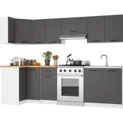 Armoires de cuisine AKORD d'angle haute W60 OLIWIA Blanc 60 cm 1 porte façade Gris Graphite 2 étagères 60x30x58 cm