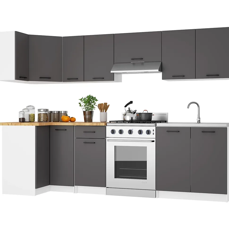 Armoires de cuisine AKORD d'angle haute W60 OLIWIA Blanc 60 cm 1 porte façade Gris Graphite 2 étagères 60x30x58 cm
