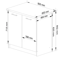 Armoires de cuisine basse AKORD S80 OLIWIA modulable Blanc 80 cm 2 portes façade Béton 2 étagères 80x46x85 cm