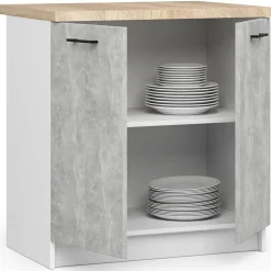 Armoires de cuisine basse AKORD S80 OLIWIA modulable Blanc 80 cm 2 portes façade Béton 2 étagères 80x46x85 cm