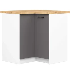 Armoires de cuisine basse AKORD S90 d'angle OLIWIA Blanc 90 cm 2 portes façade Gris Graphite 2 étagères 90x46x85 cm