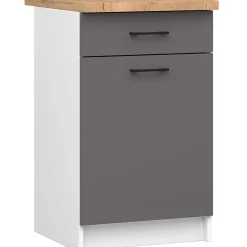 Armoires de cuisine basse AKORD S50 OLIWIA Blanc 50 cm 1 porte 1 tiroir façade Gris Graphite 2 étagères 50x46x85 cm