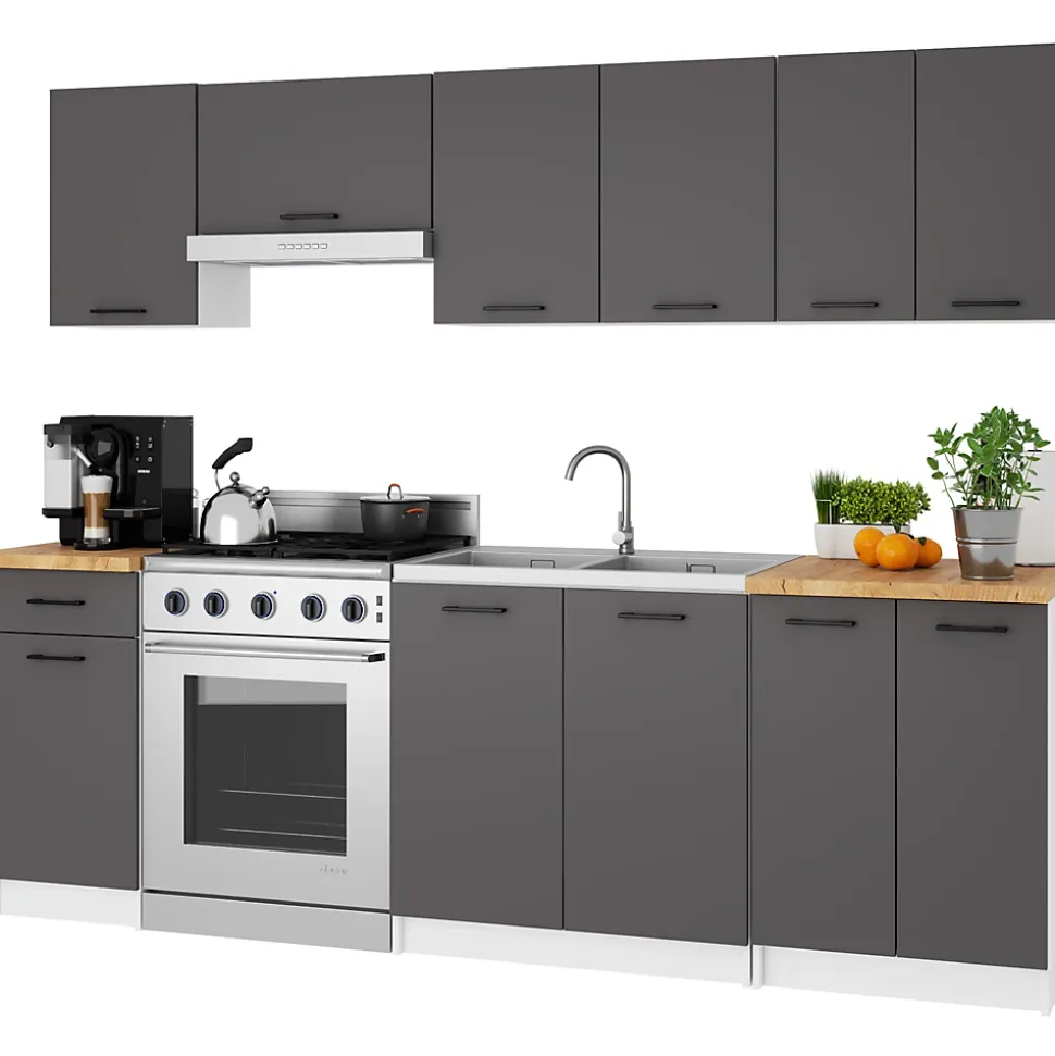 Armoires de cuisine basse AKORD S50 OLIWIA Blanc 50 cm 1 porte 1 tiroir façade Gris Graphite 2 étagères 50x46x85 cm