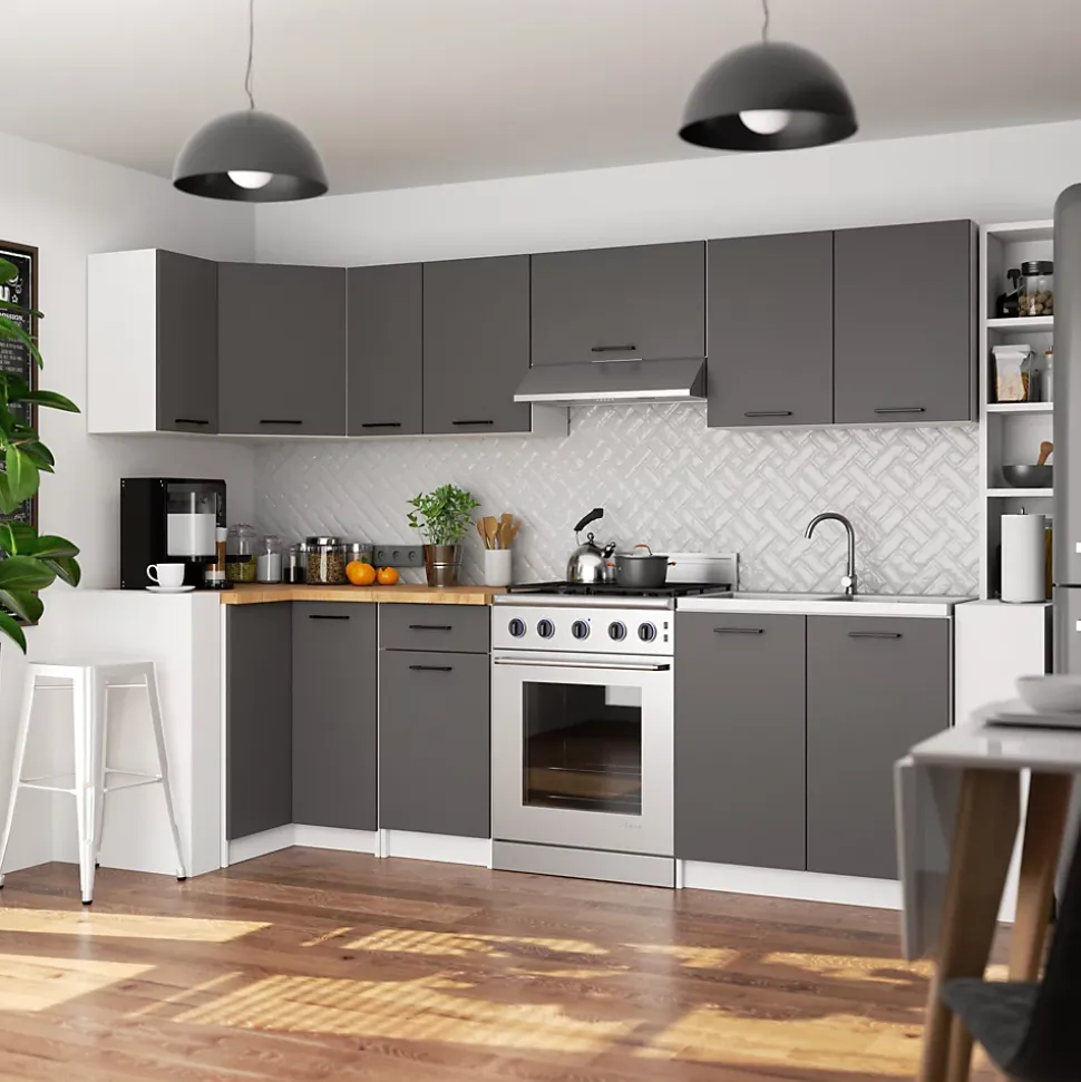 Armoires de cuisine basse AKORD S50 OLIWIA Blanc 50 cm 1 porte 1 tiroir façade Gris Graphite 2 étagères 50x46x85 cm