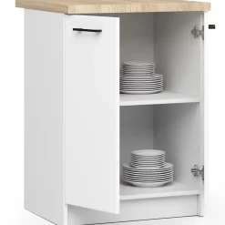Armoires de cuisine basse AKORD S60 OLIWIA modulable Blanc 60 cm 2 portes façade Blanche 2 étagères 60x46x85 cm