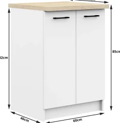 Armoires de cuisine basse AKORD S60 OLIWIA modulable Blanc 60 cm 2 portes façade Blanche 2 étagères 60x46x85 cm