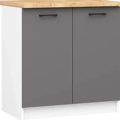 Armoires de cuisine basse AKORD S80 OLIWIA Blanc 80 cm 2 portes façade Gris Graphite 2 étagères 80x46x85 cm