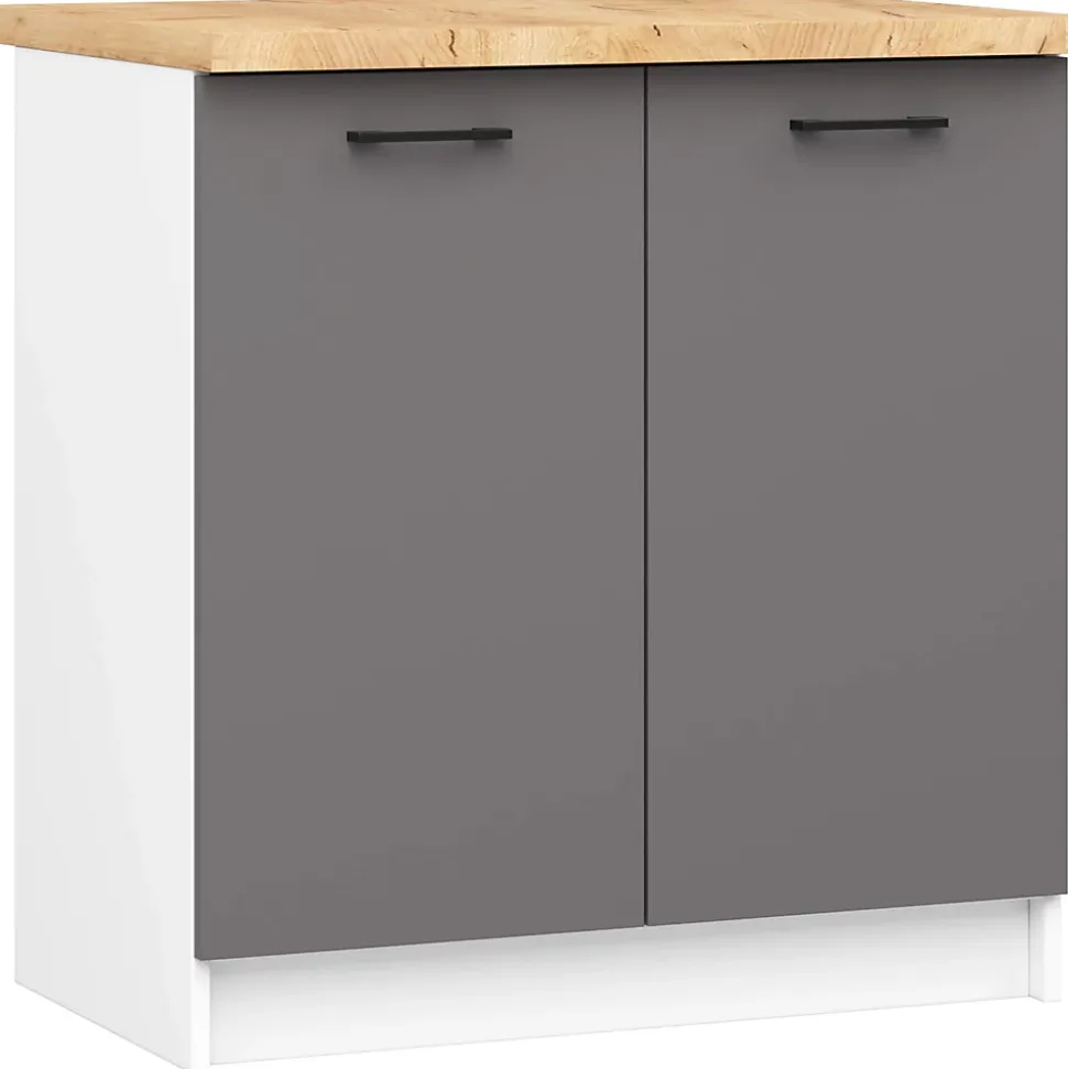 Armoires de cuisine basse AKORD S80 OLIWIA Blanc 80 cm 2 portes façade Gris Graphite 2 étagères 80x46x85 cm