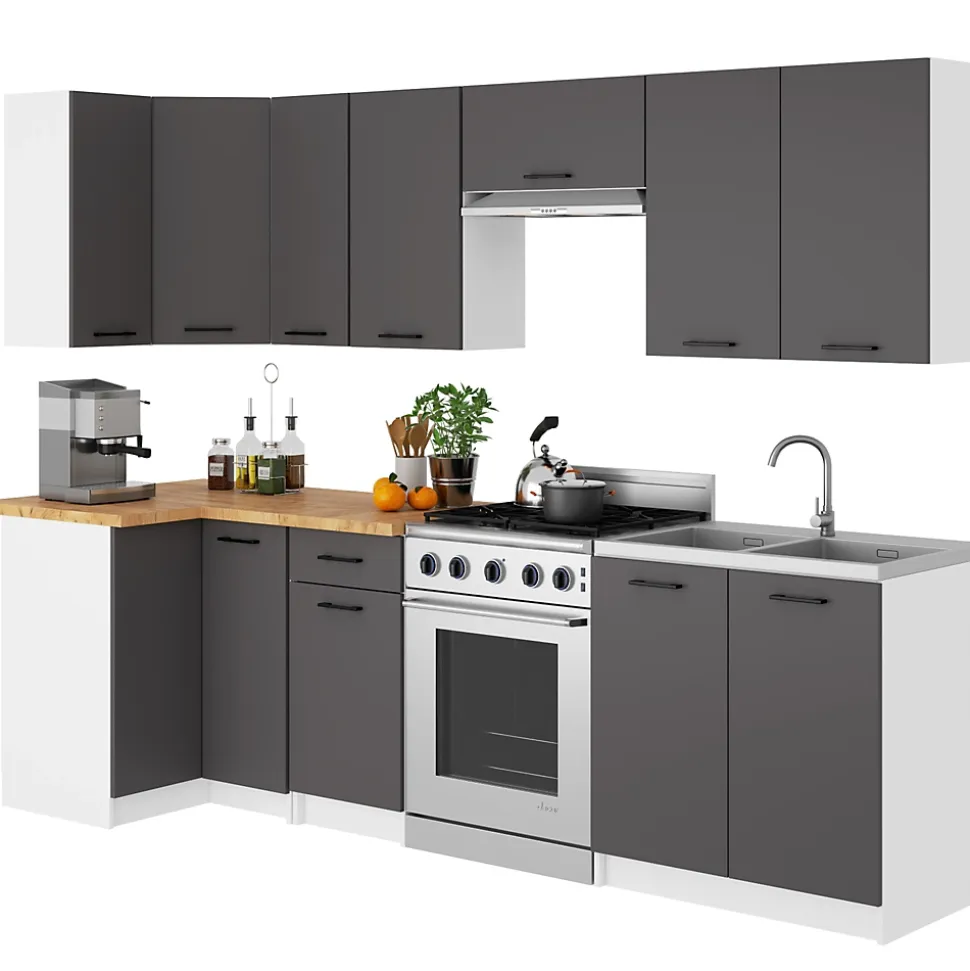 Armoires de cuisine basse AKORD S80 OLIWIA Blanc 80 cm 2 portes façade Gris Graphite 2 étagères 80x46x85 cm