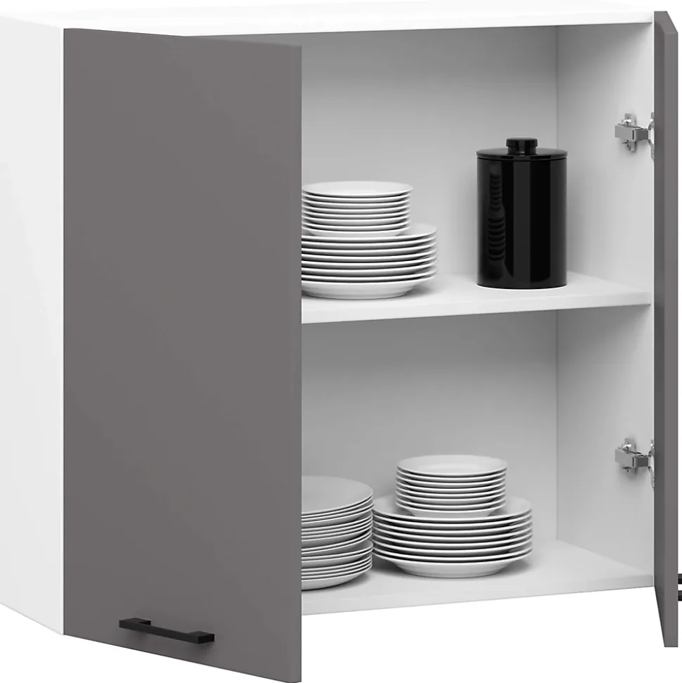 Armoires de cuisine haute AKORD W80 OLIWIA H720 Blanc 80 cm 2 portes façade Gris Graphite 2 étagères 80x30x72 cm