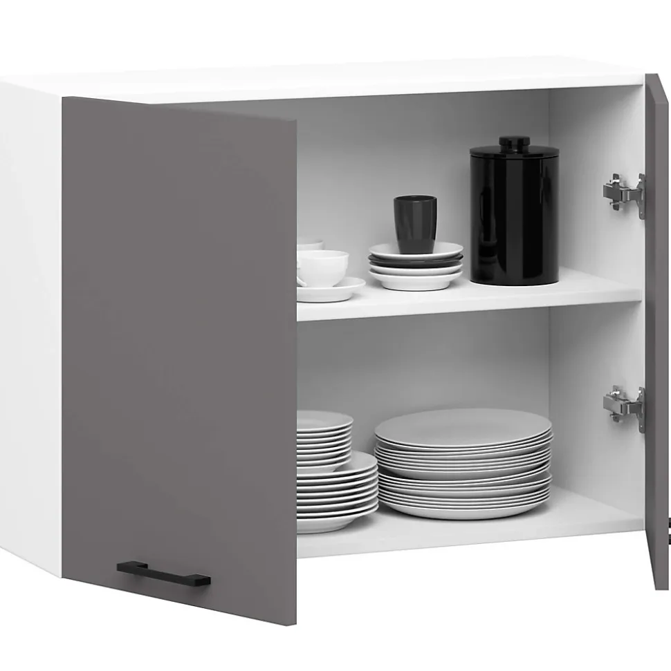 Armoires de cuisine haute AKORD W80 OLIWIA Blanc 80 cm 2 portes façade Gris Graphite 2 étagères 80x30x58 cm