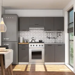 Armoires de cuisine haute AKORD W80 OLIWIA Blanc 80 cm 2 portes façade Gris Graphite 2 étagères 80x30x58 cm