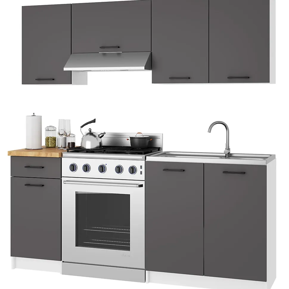 Armoires de cuisine haute AKORD W80 OLIWIA Blanc 80 cm 2 portes façade Gris Graphite 2 étagères 80x30x58 cm