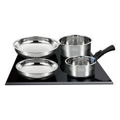 ARTHUR MARTIN AM5538 - Batterie de cuisine 8 pieces Inox : 3 poeles, 3 casseroles, 2 poignées - Tous feux dont induction