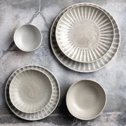 Assiette Restaurant Creuse 220 ou 150 mm Corallite - Lot de 6 - Olympia - Gris - l0.1- L0.1- P0.1- h6.5- Grès