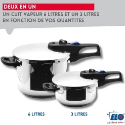 Autocuiseur vapeur en acier inoxydable 18/10 22 cm 3 à 6 litres Elo Praktika Plus XL