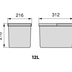 Bacs de tri pour tiroir de cuisine Recycle 2 bacs de 12 litres