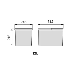 Bacs de tri pour tiroir de cuisine Recycle 2 bacs de 12 litres
