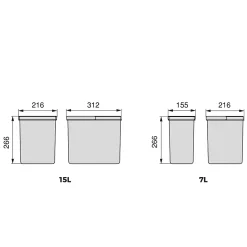 Bacs de tri pour tiroir de cuisine Recycle 2 bacs de 7 litres et 1 bac de 15 litres