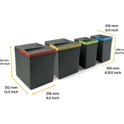 Bacs de tri pour tiroir de cuisine Recycle 2 bacs de 15 litres et 2 bacs de 7 litres