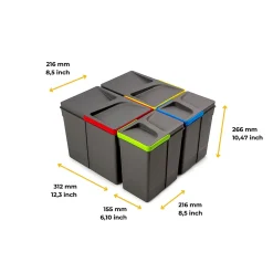 Bacs de tri pour tiroir de cuisine Recycle 2 bacs de 15 litres et 2 bacs de 7 litres