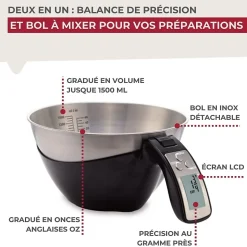 Balance de cuisine avec bol inox détachable Fackelmann
