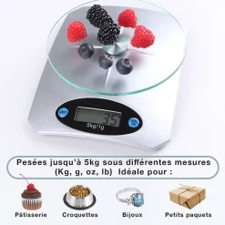 Balance de Cuisine et Pâtisserie - Légère avec Écran LCD - Affichage numérique - Facile à Nettoyer - Poids max 5KG - Gris