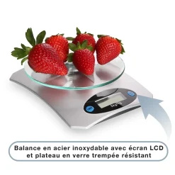Balance de Cuisine et Pâtisserie - Légère avec Écran LCD - Affichage numérique - Facile à Nettoyer - Poids max 5KG - Gris