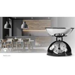 Balance de cuisine Retro Noire Analogique Bol amovible 5kg Acier Fonction Tare NEDIS
