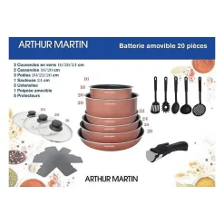 Batterie de cuisine 20 pieces Arthur Martin - aluminium - poignée amovible - tous feux dont induction