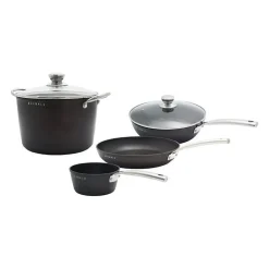 Batterie de cuisine - Tous feux dont induction - Baumalu - Aluminium forgé - Anti-adhésif - 4 pieces - Noir