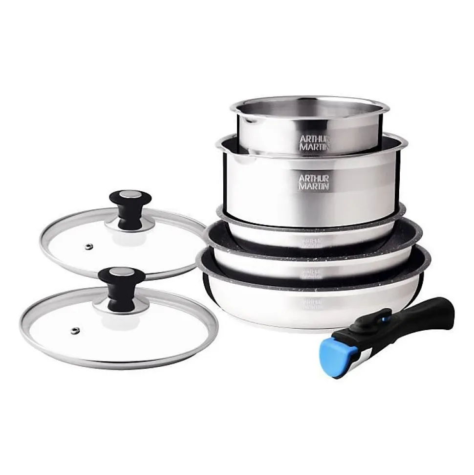 Batterie de cuisine Arthur Martin AM2493 8 pieces - Acier Inoxydable - Poignée amovible - Tous feux dont induction