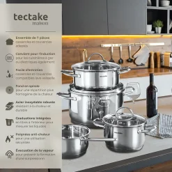 Batterie de cuisine en acier inoxydable 7 pièces pour induction