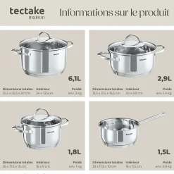 Batterie de cuisine en acier inoxydable 7 pièces pour induction