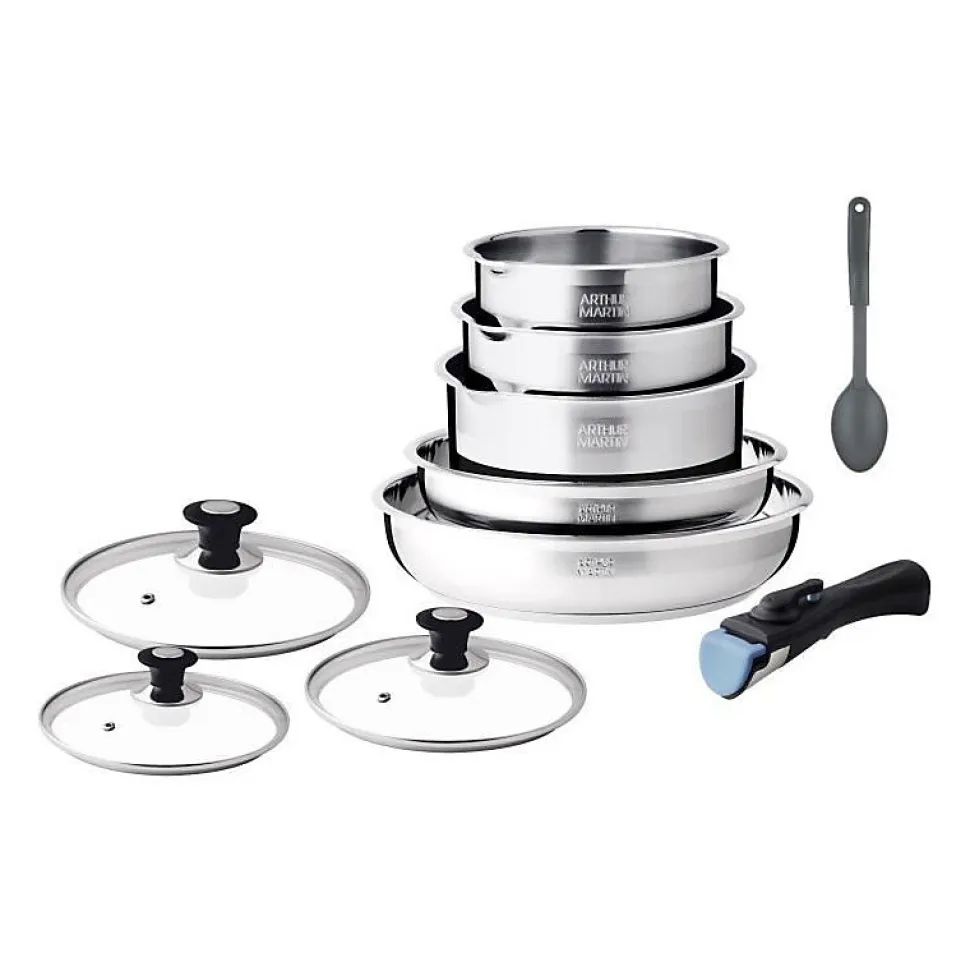 Batterie de cuisine induction - Arthur Martin - AM4485 - Acier inoxydable - 10 pieces - Poignée amovible - Tous feux dont induc