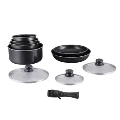 Batterie de cuisine revêtement pierre avec manche amovible 10 pieces noir Hagen HA04630-BLK