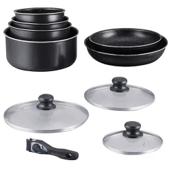 Batterie de cuisine revêtement pierre avec manche amovible 10 pieces noir Hagen HA04630-BLK