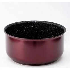 Batterie de cuisine revêtement pierre avec manche amovible 17 pièces bordeaux Herzberg HG8055-BR