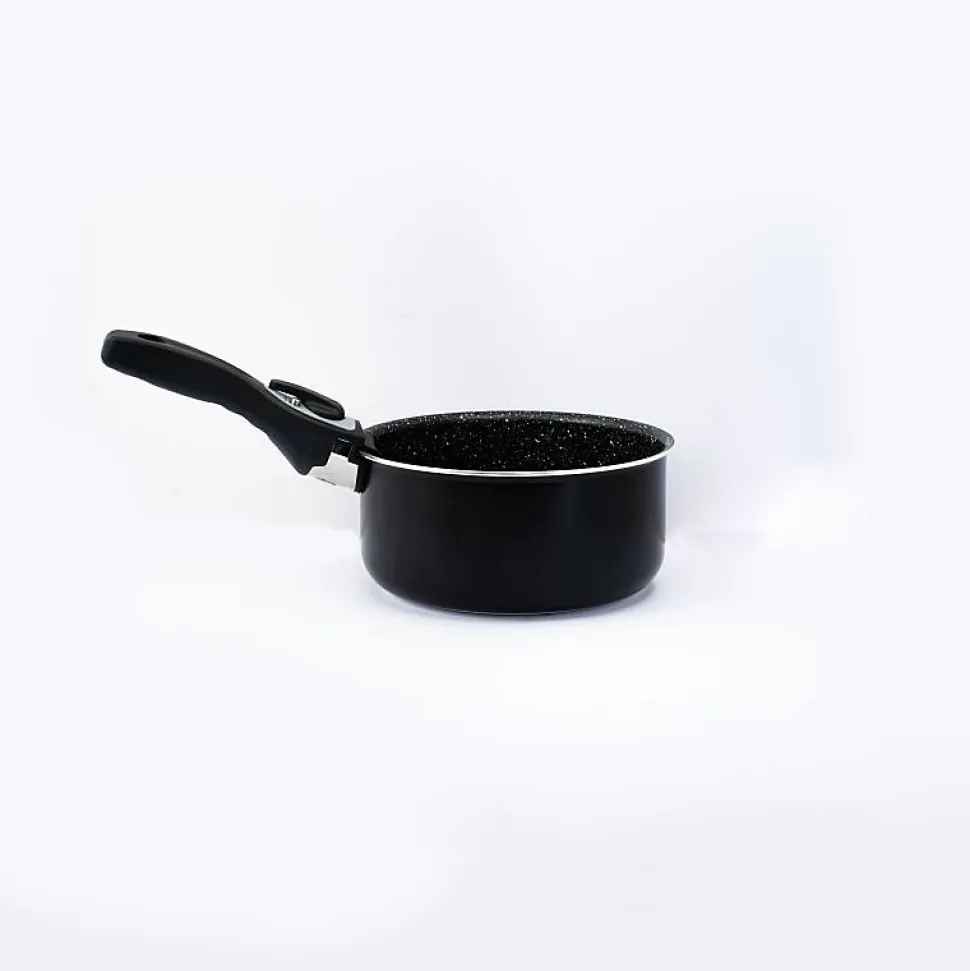 Batterie de cuisine revêtement pierre avec manche amovible 17 pièces noir Herzberg HG8055-BLK