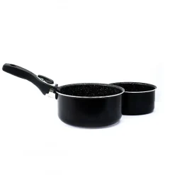 Batterie de cuisine revêtement pierre avec manche amovible 17 pièces noir Herzberg HG8055-BLK
