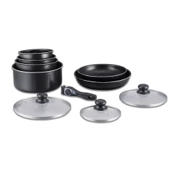 Batterie de cuisine revêtement pierre avec manche amovible 10 pieces noir Herzberg HG5000-BK