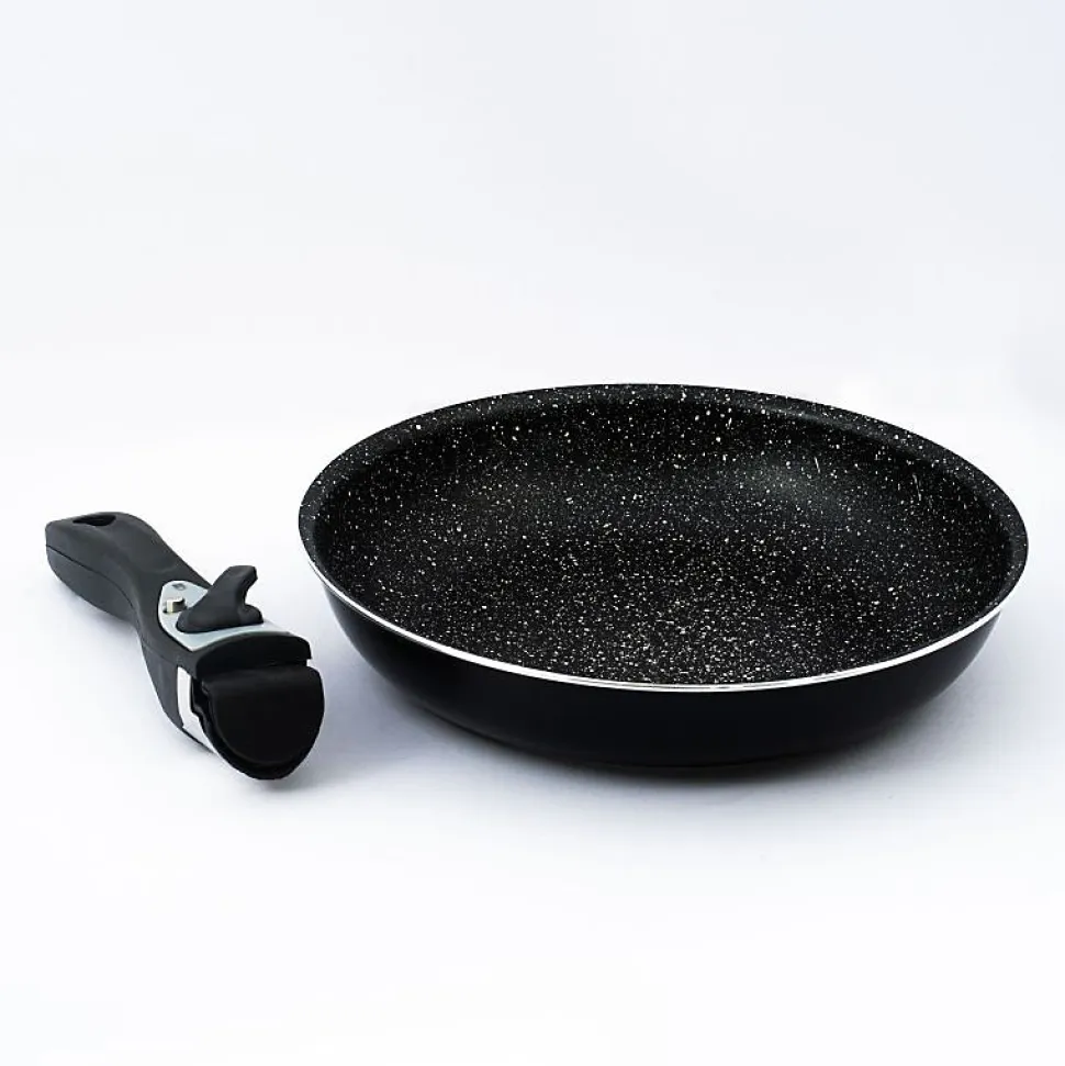 Batterie de cuisine revêtement pierre avec manche amovible 10 pieces noir Herzberg HG5000-BK