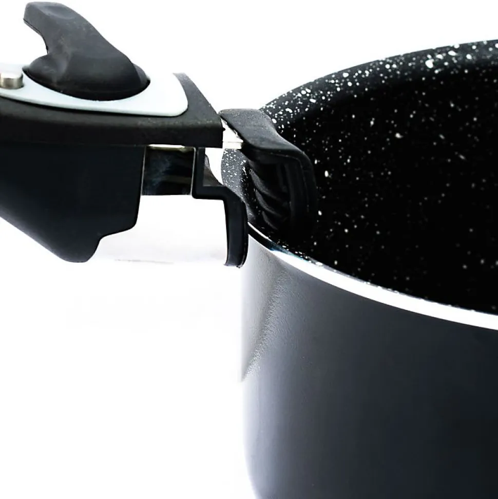 Batterie de cuisine revêtement pierre avec manche amovible 10 pieces noir Herzberg HG5000-BK