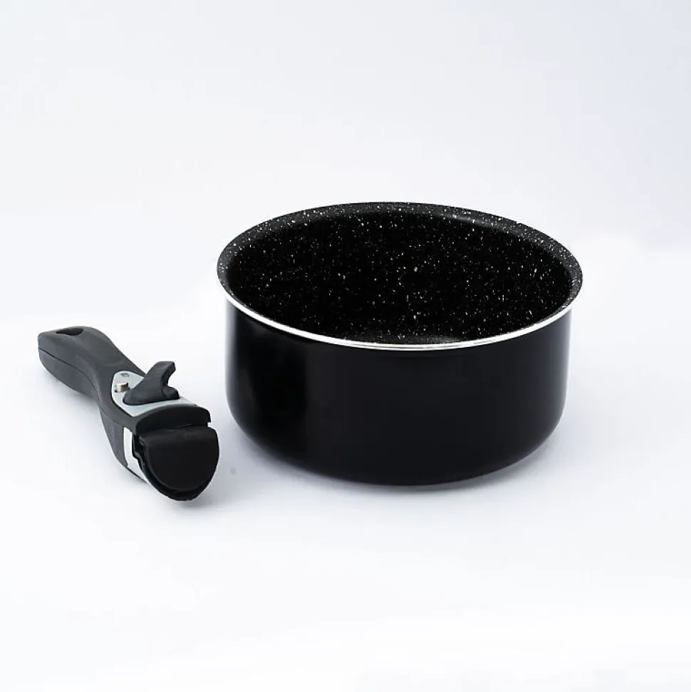 Batterie de cuisine revêtement pierre avec manche amovible 7 pièces noir Herzberg HG8053-BLK