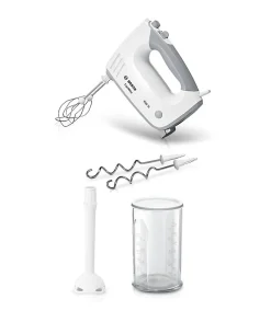 Batteur Bosch - MFQ36440 - 450 W - 5 vitesses - 2 fouets / 2 crochets pétrisseurs inox - Bol gradué avec couvercle - Blanc / G